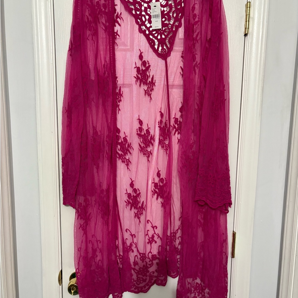 Lane Bryant Lace Kimono Robe in Vibrant Pink